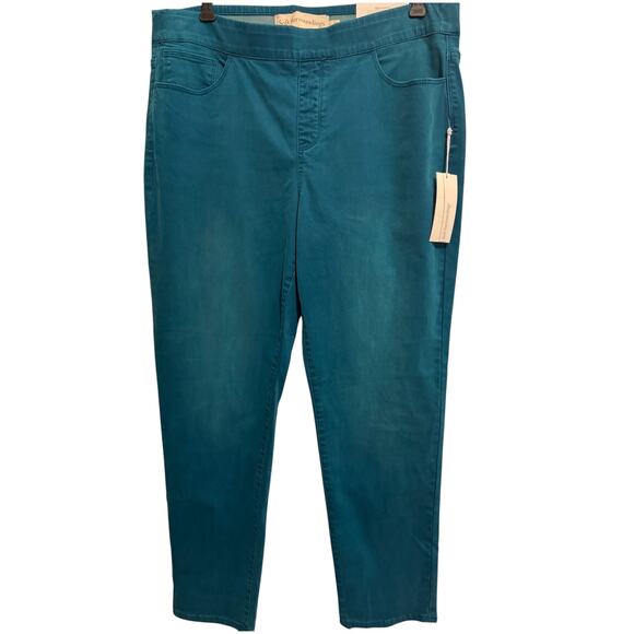 Soft Surroundings Denim - Soft Surroundings Women's Size L Teal Smoothing Full Length Pants Coastal Office